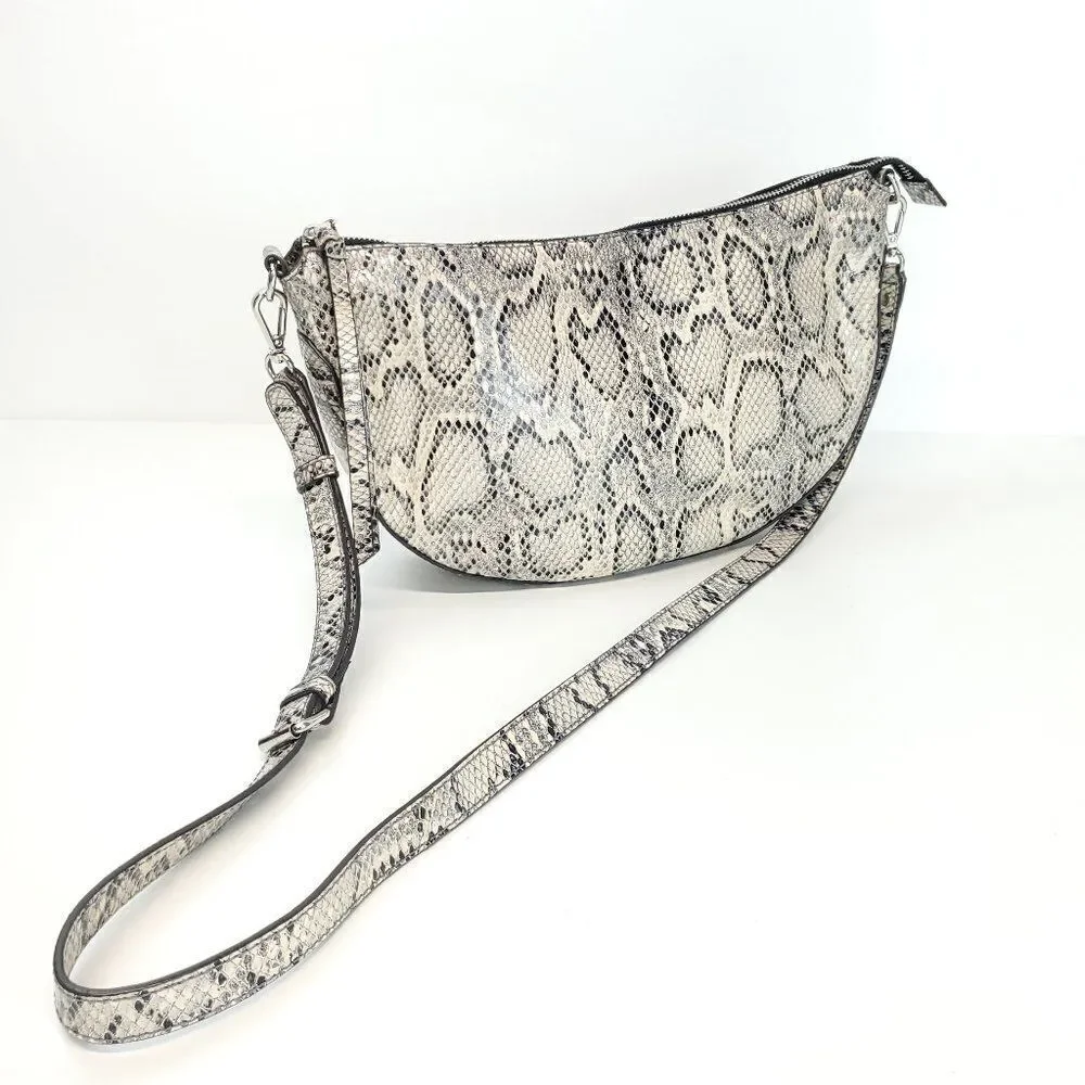J.jill Leather Crossbody Crescent Bag In Grey, Snake